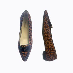 Talbots Bond9 Baby Leopard Heel Flat 7.5B Brown Black Leather Calf Hair Y2K 90s